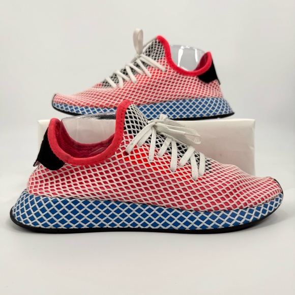Adidas‎ Deerupt Runner Running Sneaker Shoe, Solar Red Bluebird, Size 10 - Picture 2 of 9